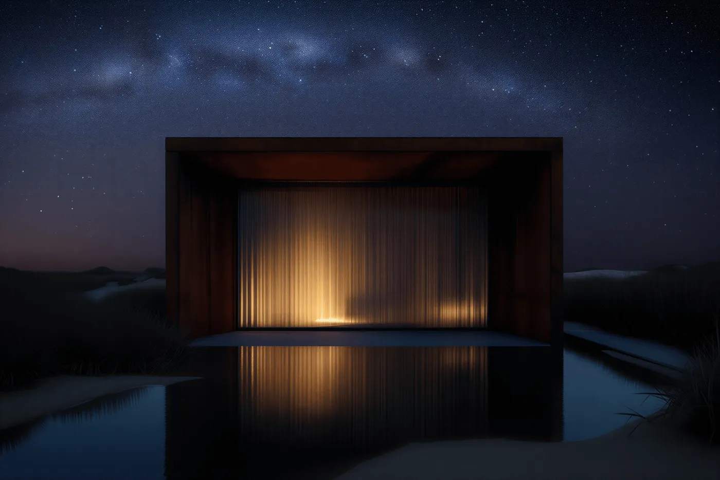 Casa iluminada bajo un cielo estrellado
