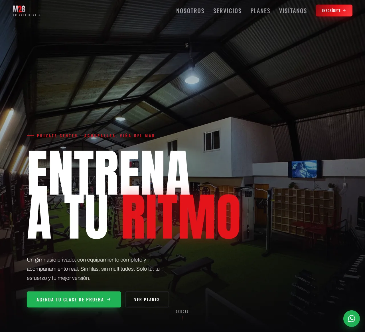 Sitio de M2 GYM Private Center abierto en un navegador