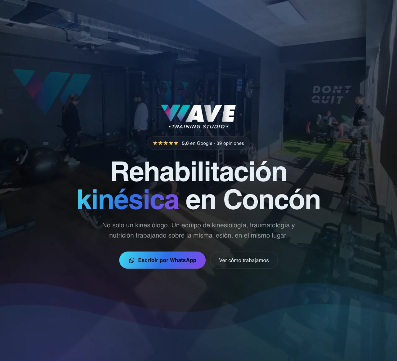 Sitio de Wave Training Studio abierto en un navegador