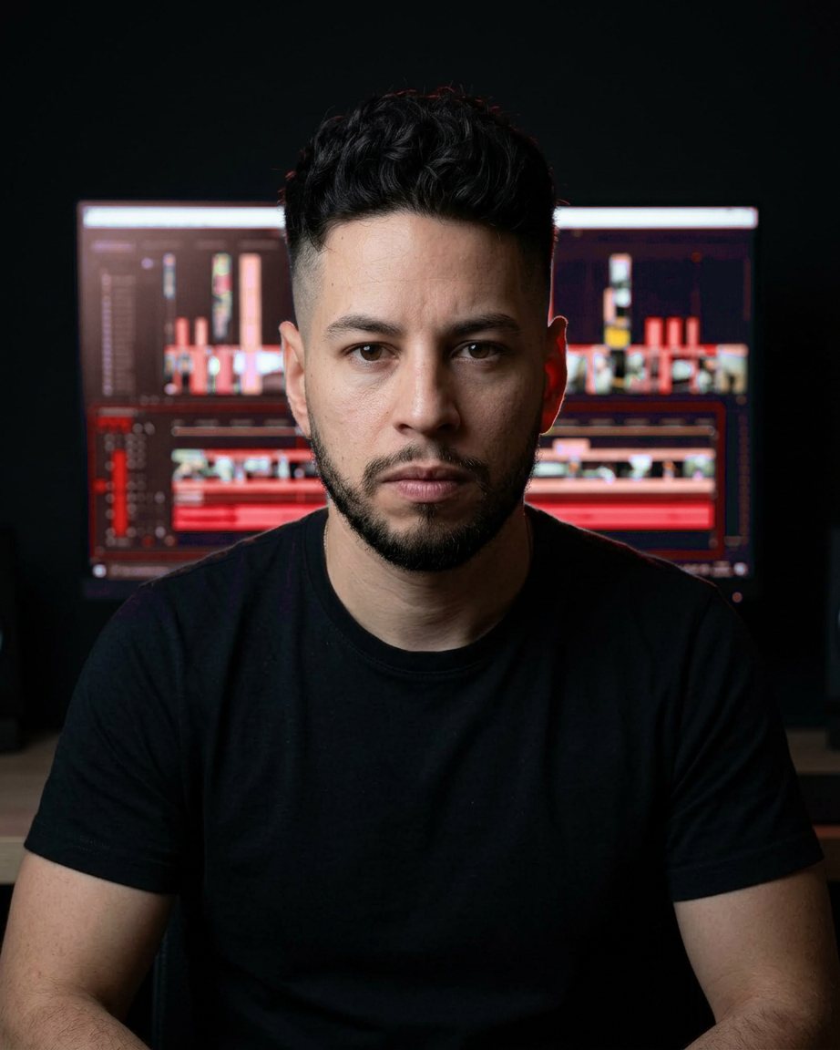 Matías Barboza, editor de video, frente a su computadora